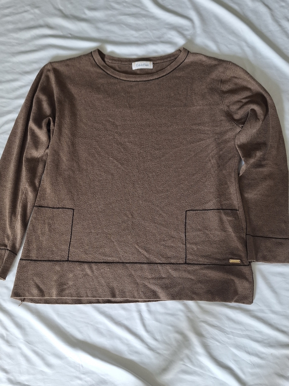 Calvin Klein Womens Brown Knit Long Sleeve Shirt Medium